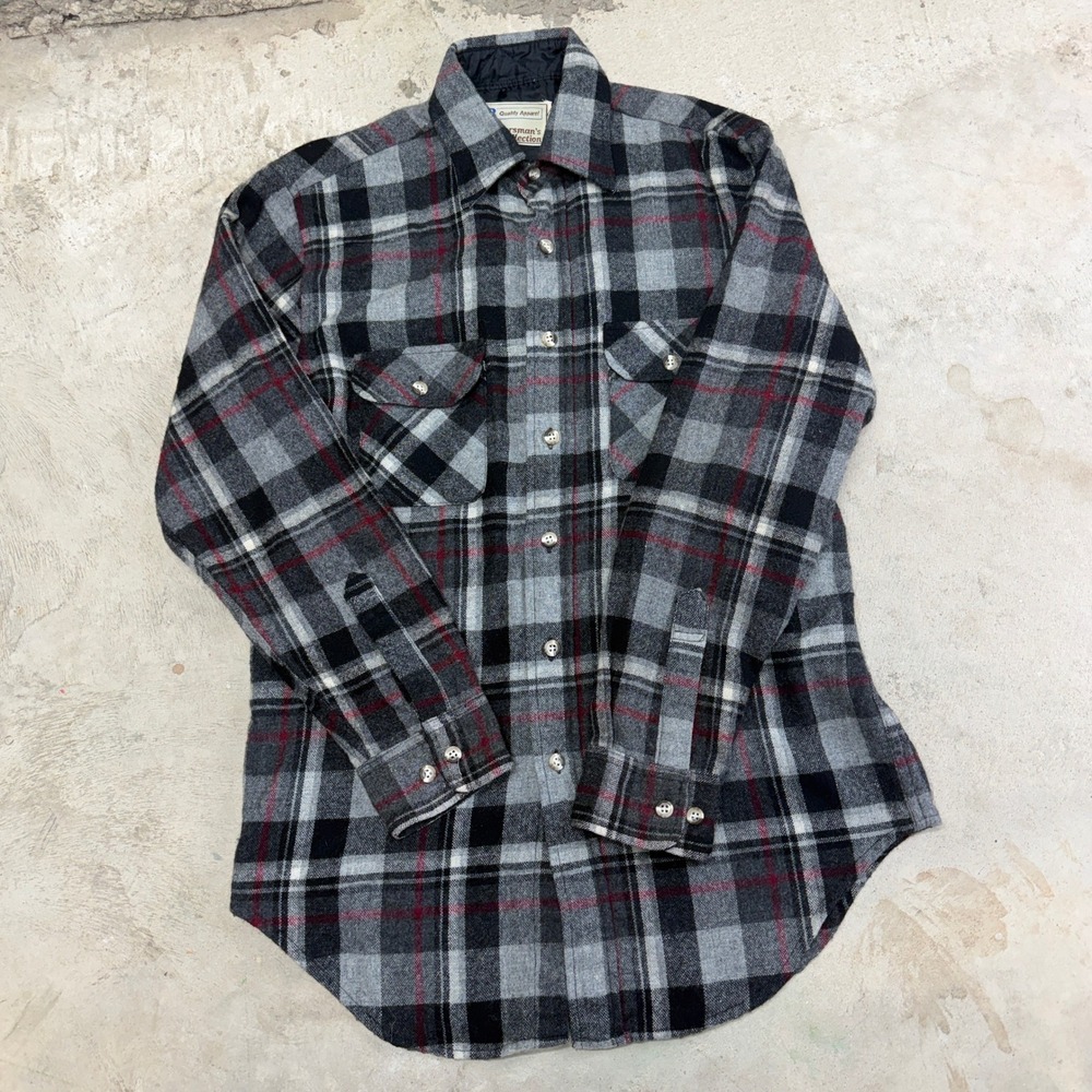 VTG WB The Outdoorsmans Collection Plaid Flannel Wool Blend Mens M Black Gray